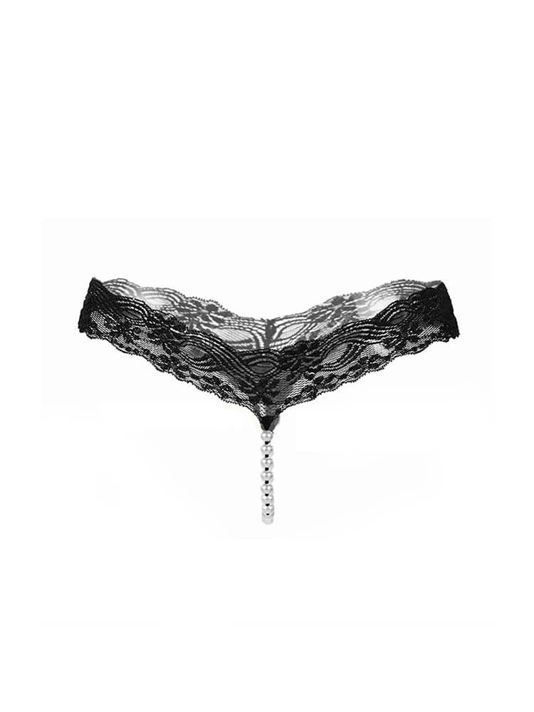 Men's Sexy No-Removal Pearl Massage Sheer Lace Thong