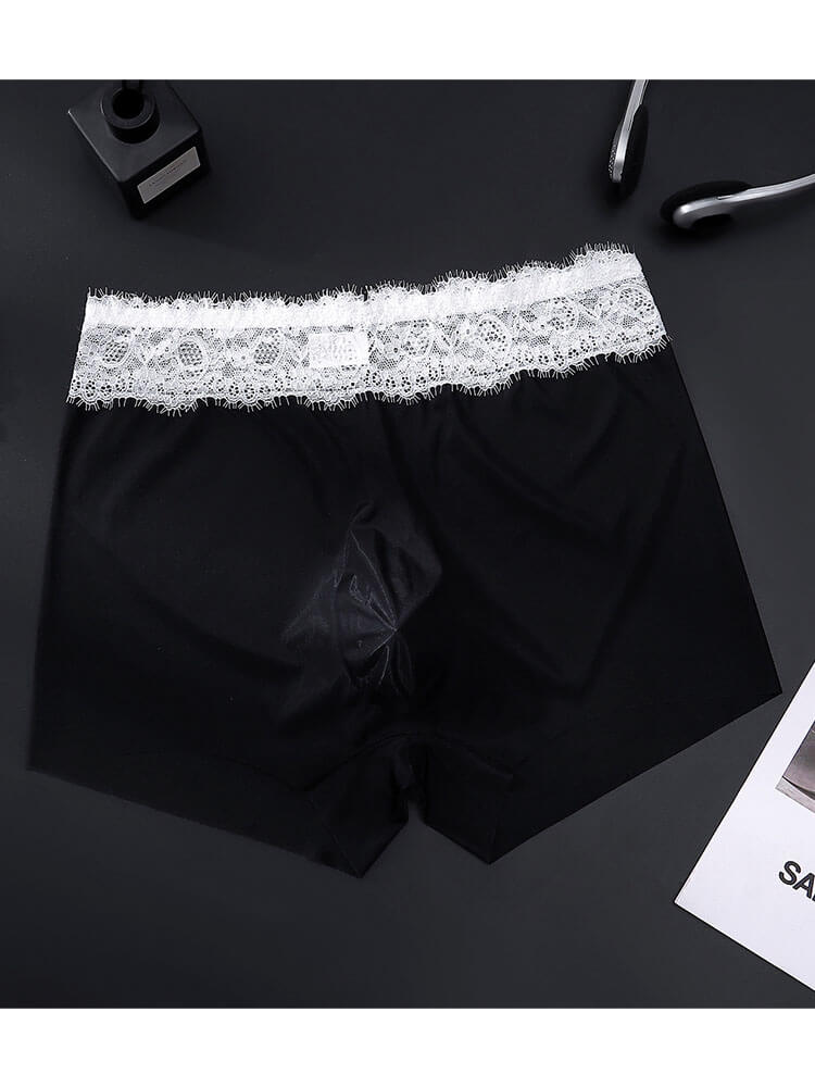 Men's Sexy Lace-Trim Seamless Boxer Briefs