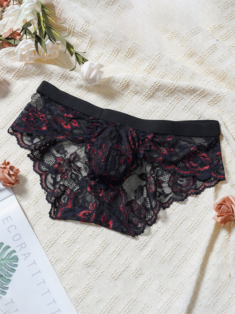 Men's Sexy Lace See-Through Low-Rise Briefs