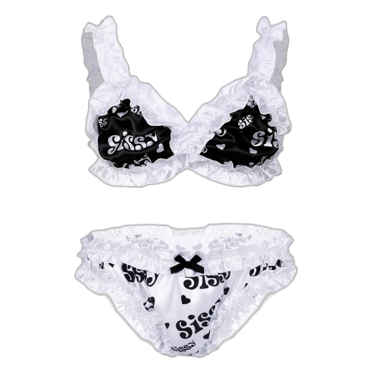 Genderfluid Ruffled Satin Lace Bralette Set