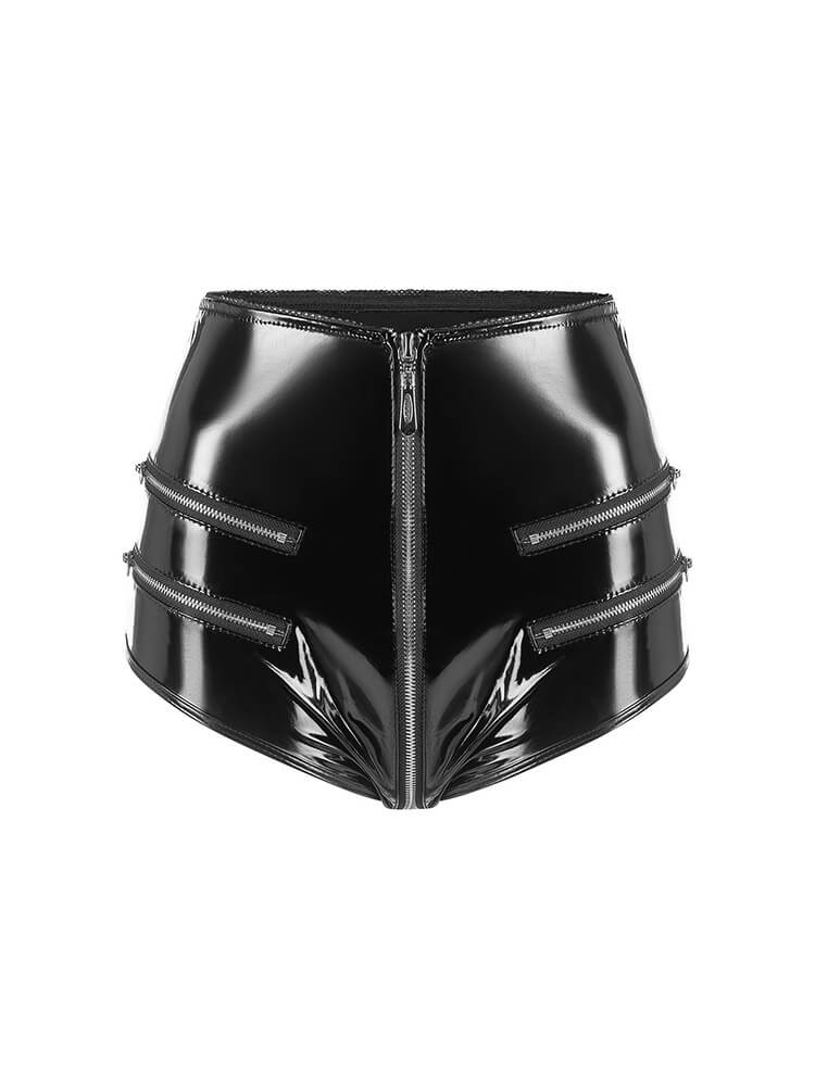 Men's Sexy Zippered PVC Patent Leather Shorts