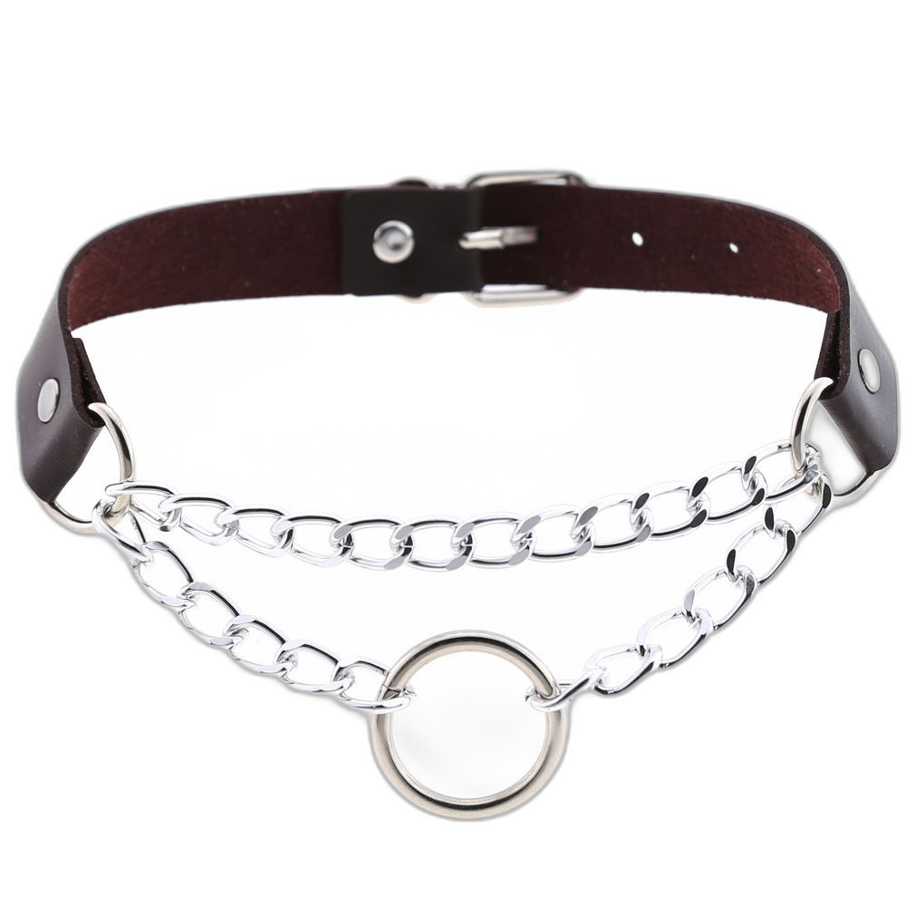 Chained O-Ring Leather Collar / Choker