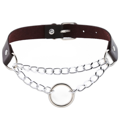 Chained O-Ring Leather Collar / Choker