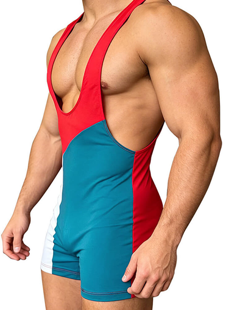 Men's Colorblock Elastic Quick Dry Sports Bodysuit