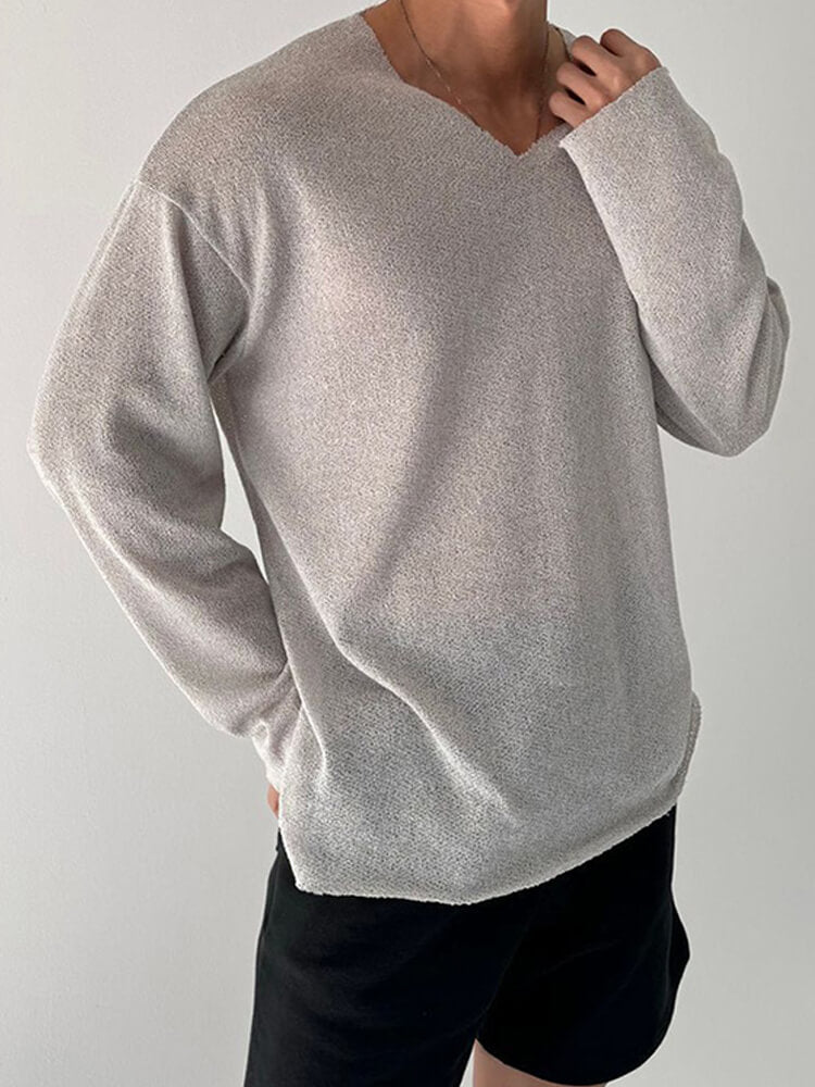 Men's Solid Color Lightweight Long Sleeve Knit Top