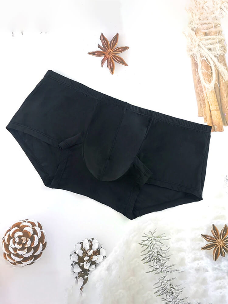Men's Solid Black Breathable Ice-Silk Boxer Briefs