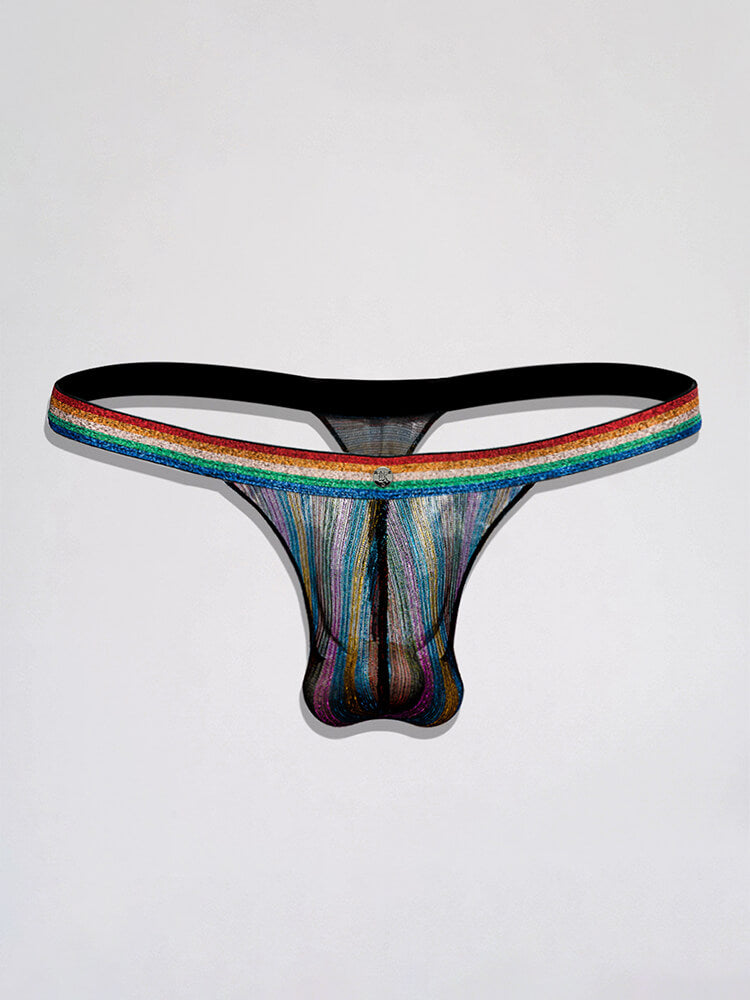 Men's Sexy Shiny Rainbow Semi-Sheer Mesh Thong