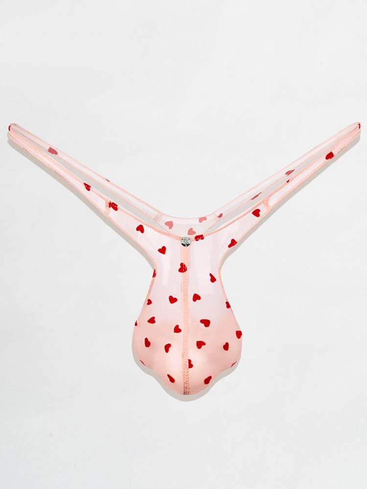 Men's Sexy Semi-Sheer Love Heart Print Thong
