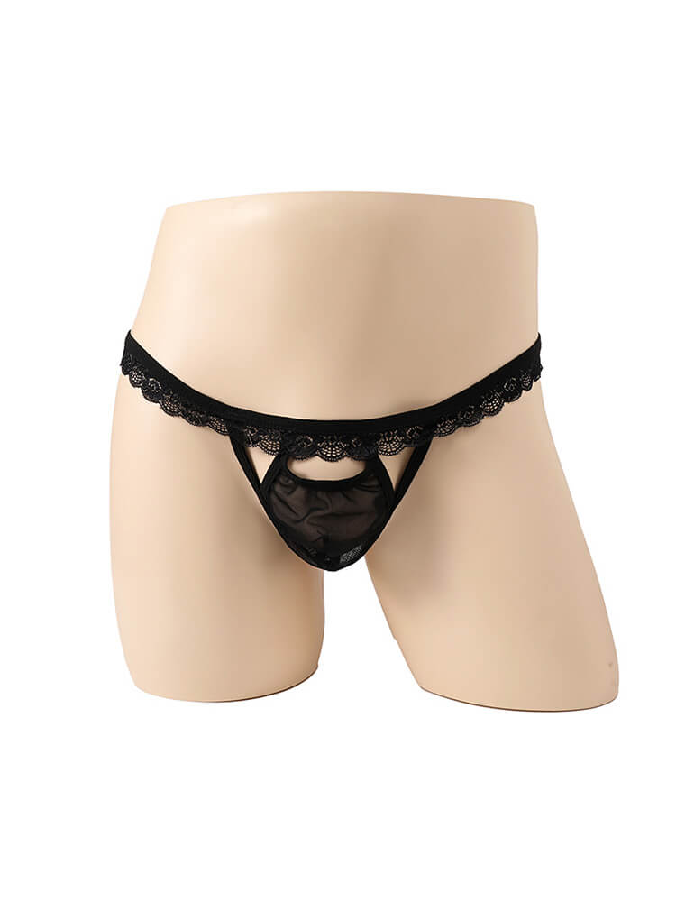 Men's Sexy Lace-Waistband Cut-Out Thong