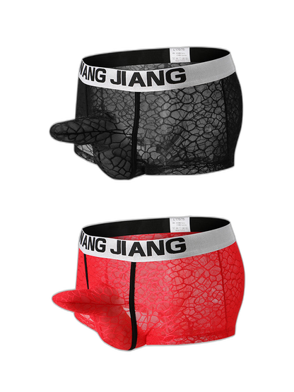 2 Pack Men's Ice Silk Lace Solid Sexy Trunks