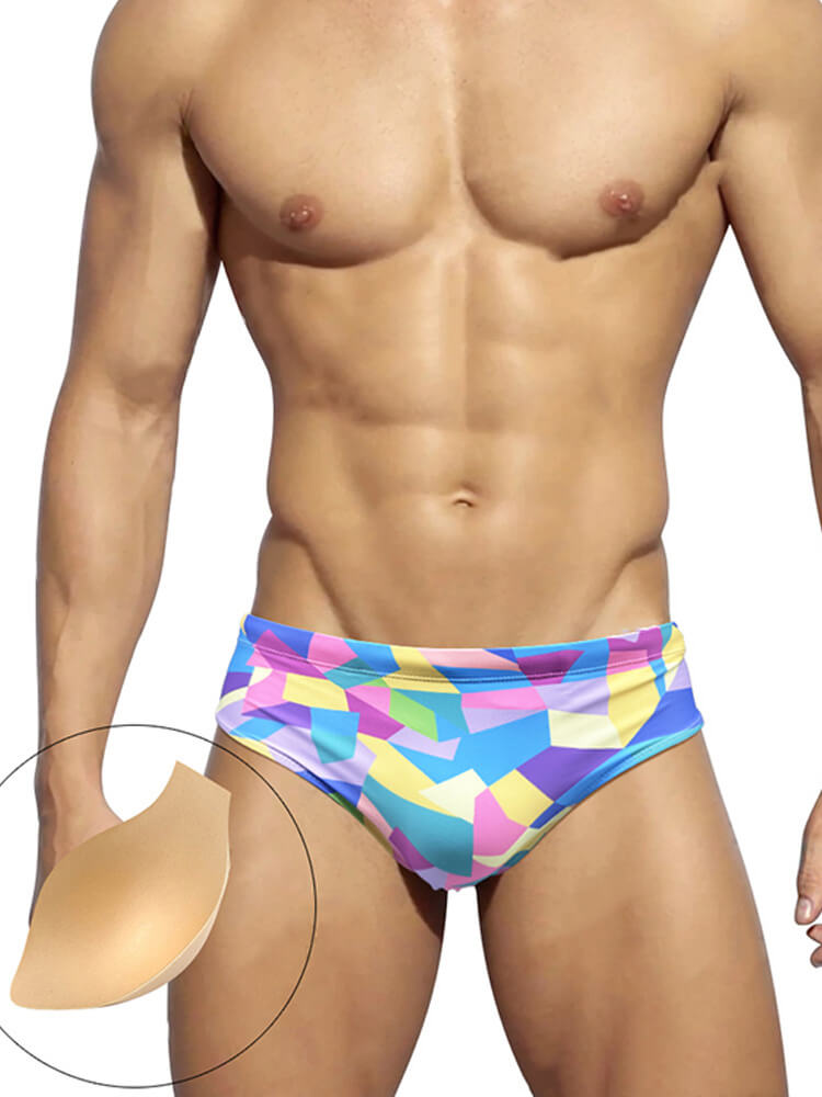 Men's Geometric Colorblock Low-Rise Swim Briefs