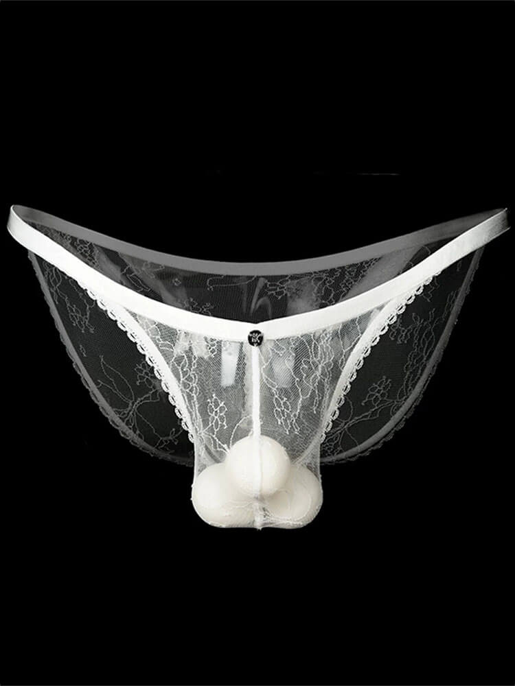 Men's Sexy Sheer White Lace-Trimmed Briefs