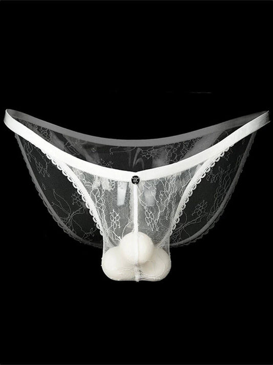 Men's Sexy Sheer White Lace-Trimmed Briefs