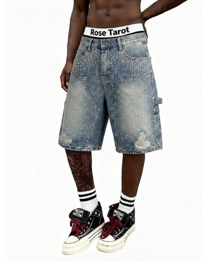 KIIKIO High Street Firework Rhinestone Denim Shorts