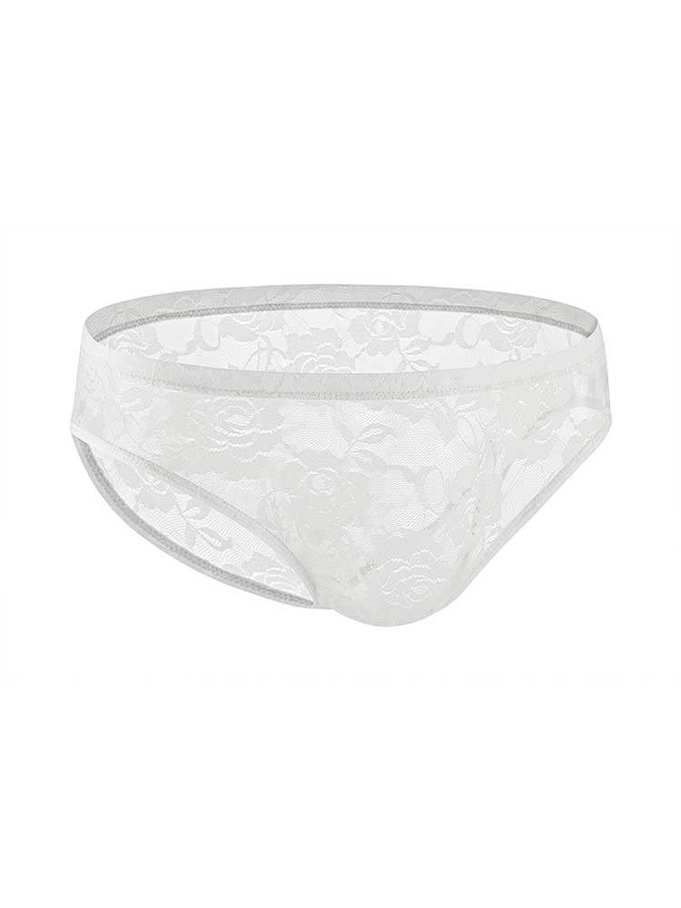 Men's Sexy Low-Rise See-Through Jacquard Lace Briefs