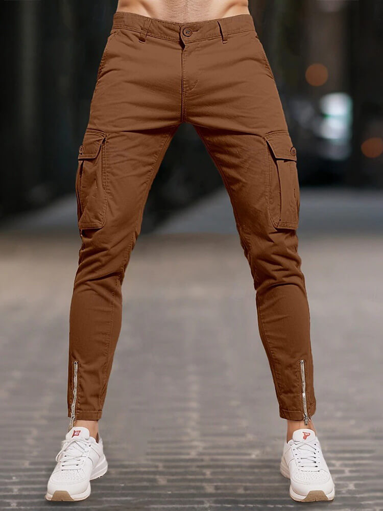 Men's Solid Color Slim Fit Zipper Cotton Pants