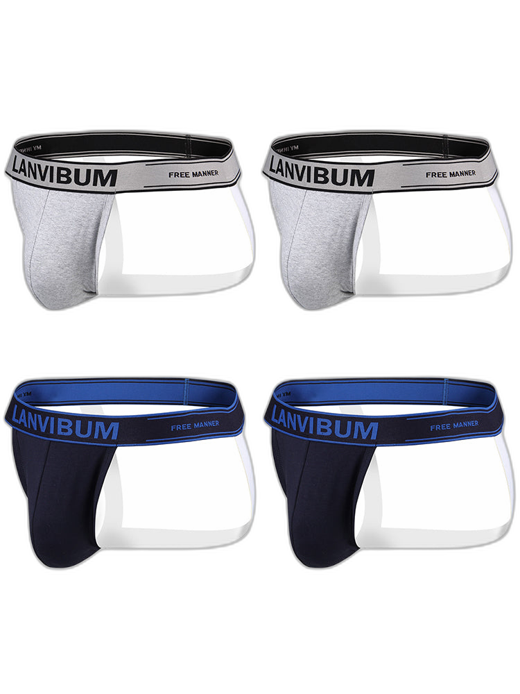 4 Pack Men's Mid-Rise Sexy Comfortable Cotton Jockstrap
