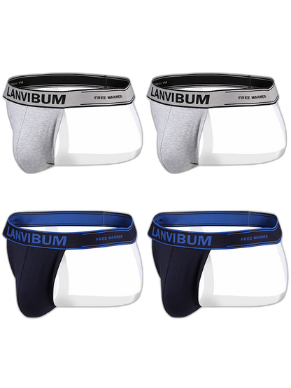 4 Pack Men's Mid-Rise Sexy Comfortable Cotton Jockstrap