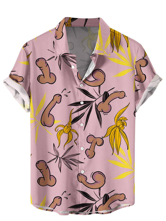 Men's Fun Penis Plants Print Short Sleeve Shirt