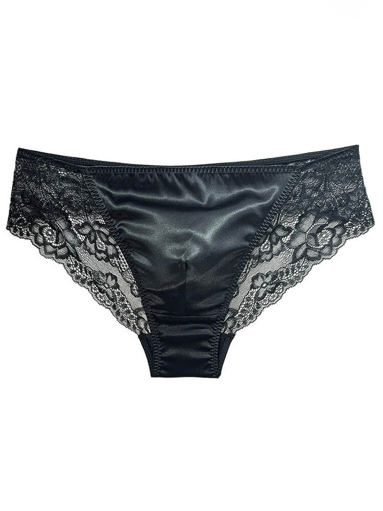 Men's Sexy Low-Rise Sheer Lace Seamless Silk Briefs