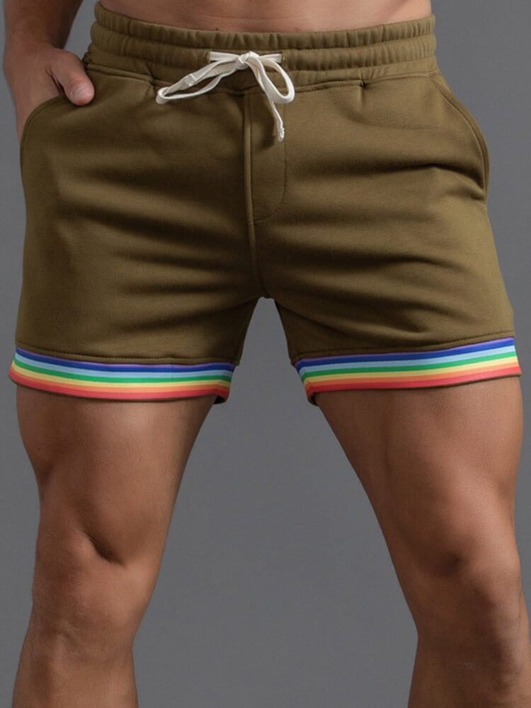 Men's Casual Solid Color Rainbow Hem Cotton Shorts