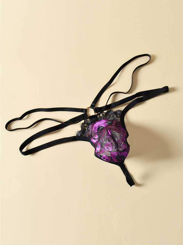 Men's Skull Print Mesh Sexy Double-Strap Thong