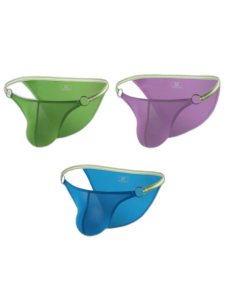 3 Pack Men's Sexy Low-Rise Bikini with Metal Ring