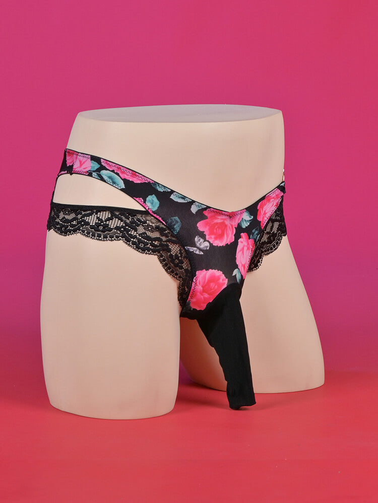 Men's Sexy Floral Print Low-Rise Seamless Lace Briefs