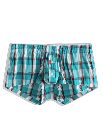 Mens Plaid Front Pouch Boxer Shorts