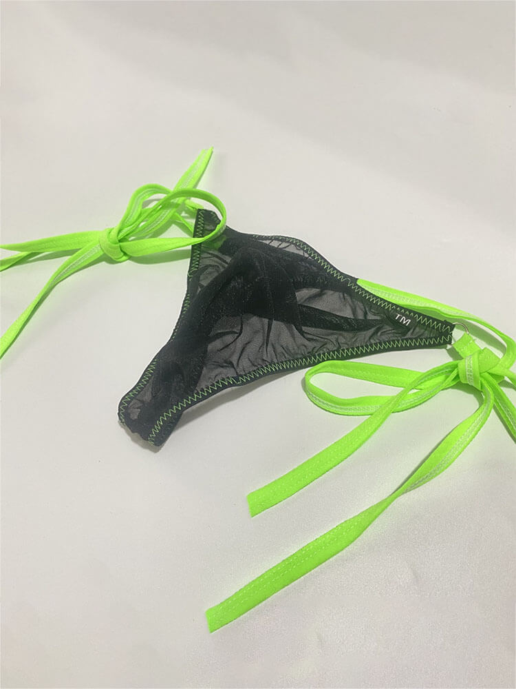 Men's Sexy Mesh Candy Color Lace Up Thong