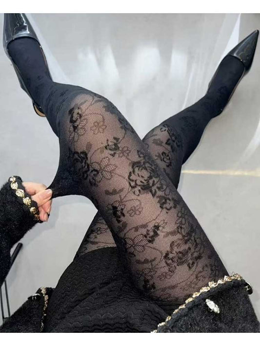 Y2K Dark Sexy Lace Floral Pattern Stockings