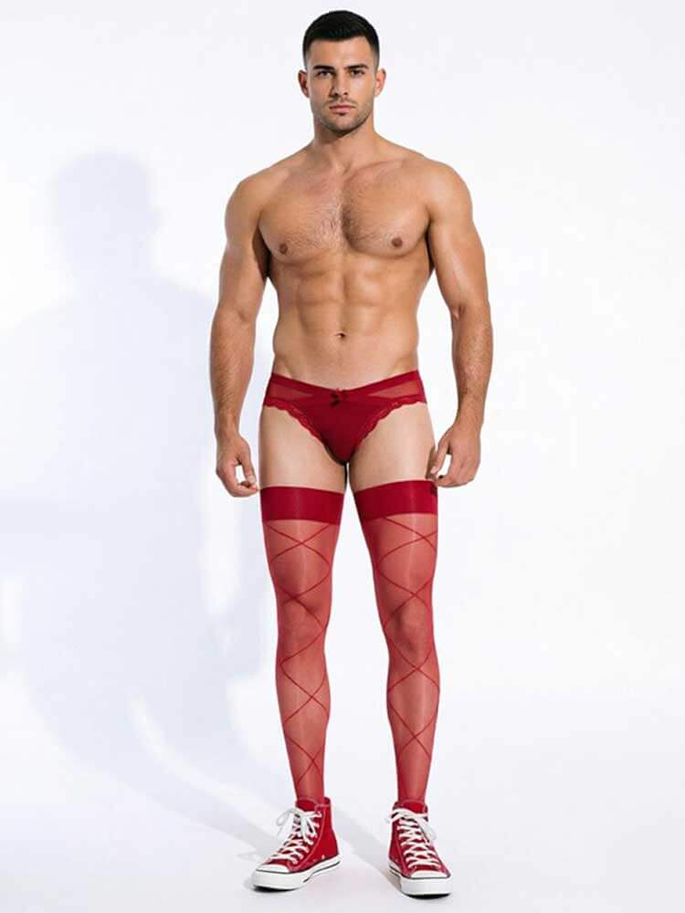 Men's Diamond Pattern Glossy Stretch Stockings
