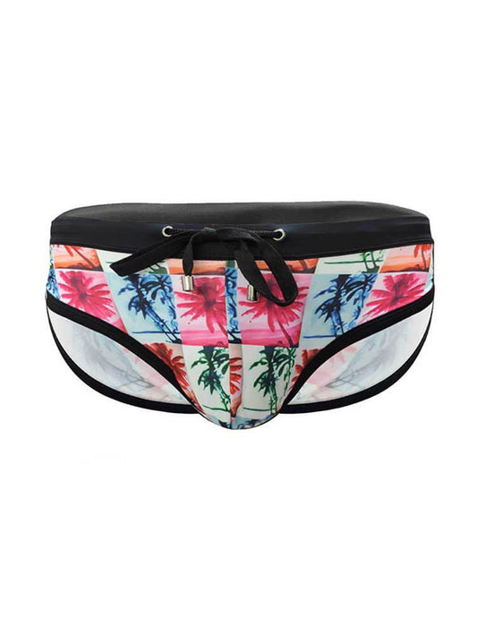 Men's Sexy Coconut Tree Print Side-Slit Swim Briefs