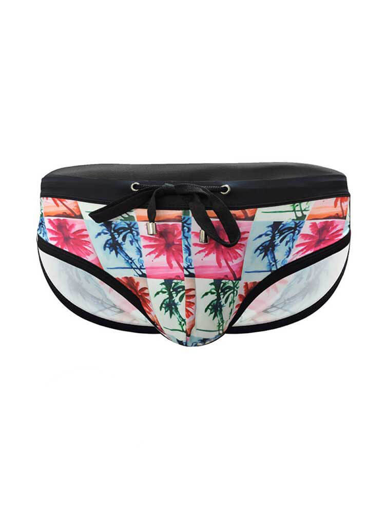 Men's Sexy Coconut Tree Print Side-Slit Swim Briefs