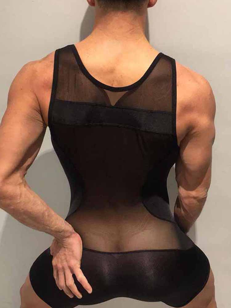 Men's Shapewear Mesh Patchwork Bodysuit