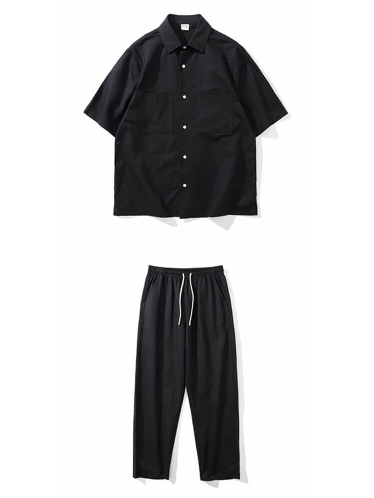 Men's Short-Sleeved Collared Shirt Loose Pants Set
