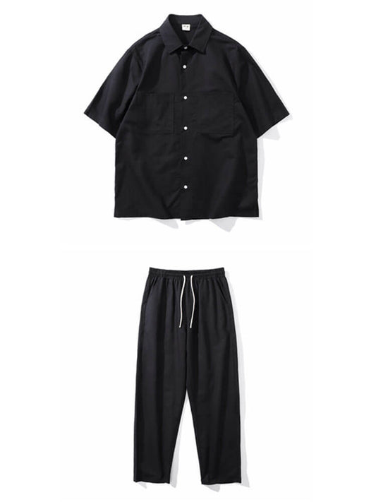 Men's Short-Sleeved Collared Shirt Loose Pants Set