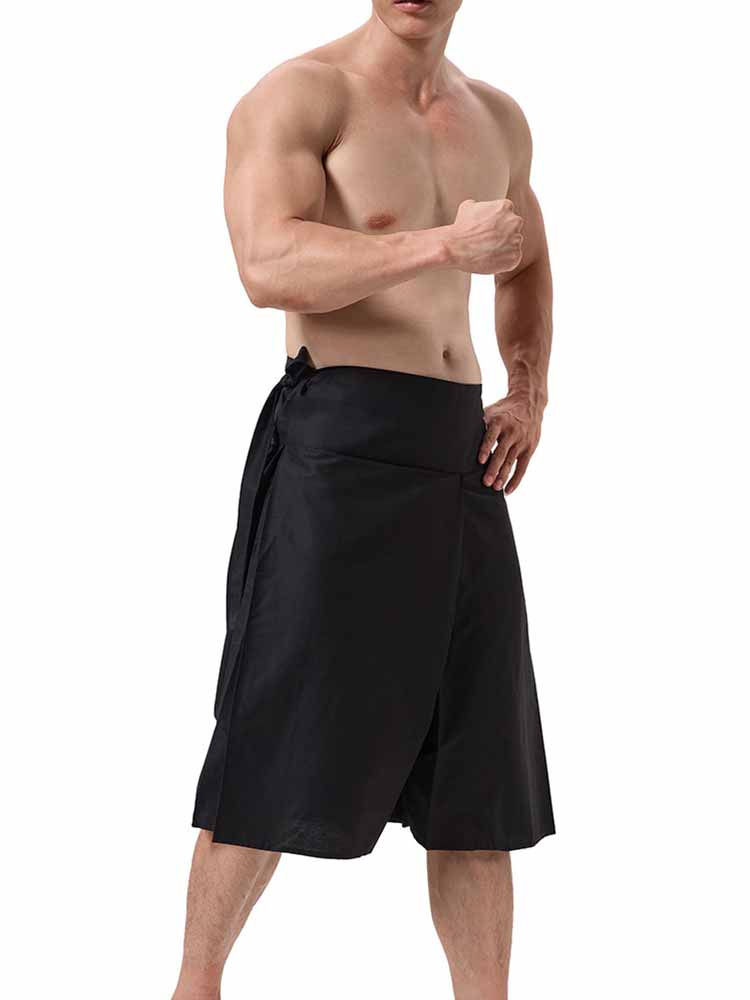 Men's Solid Color Wide-Leg Hanfu-Style Cotton Pants