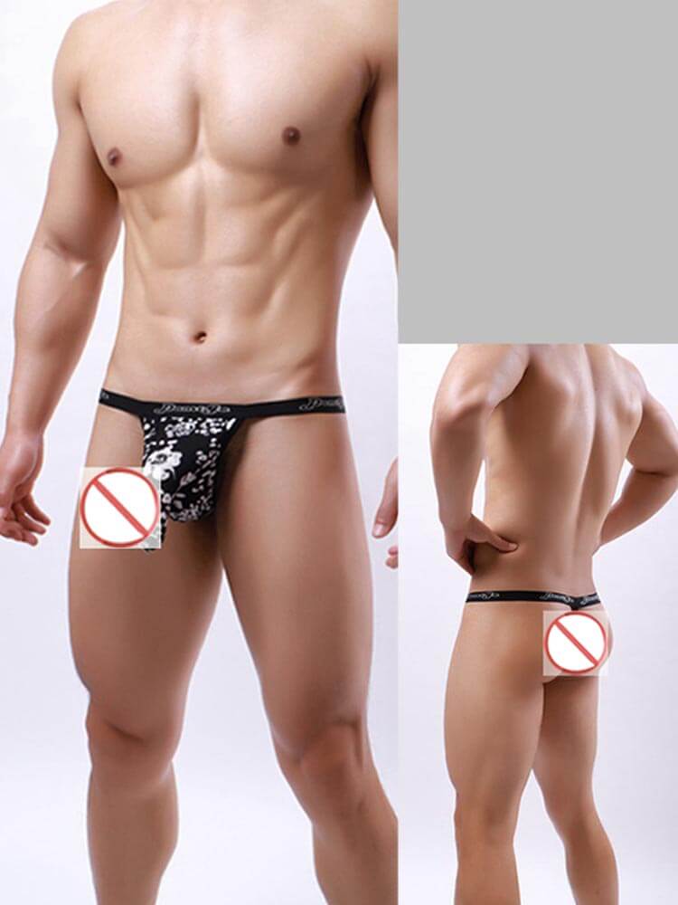 Men's Sexy Low-Rise Floral Print Elephant Nose Thong