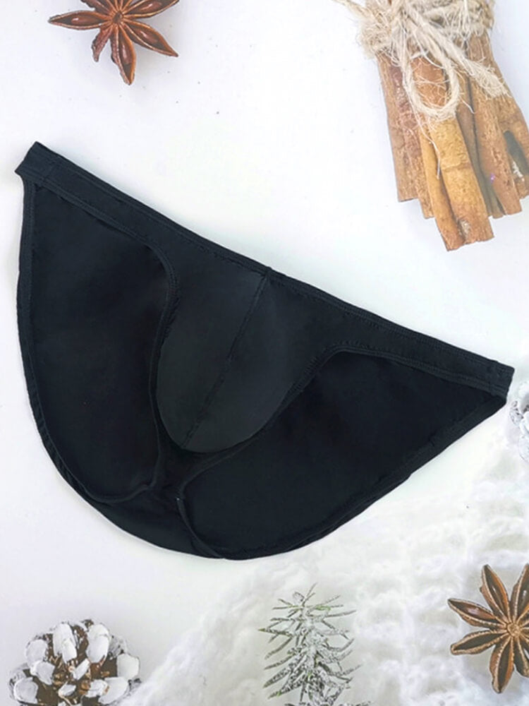 Men's Sexy Black Low-Rise Thin-Strap Ice Silk Thong