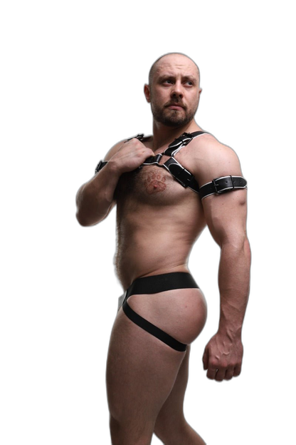 ruff GEAR Double Tone Leather Bulldog Harness White Black