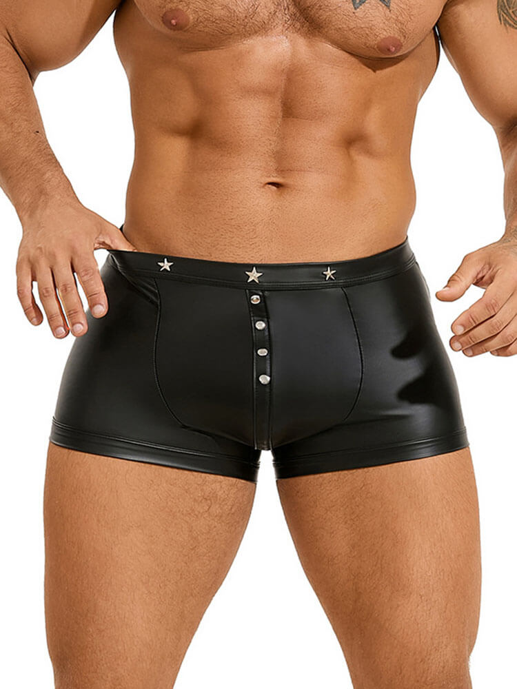 Men's Sexy Faux Leather Rivet Boxer Briefs