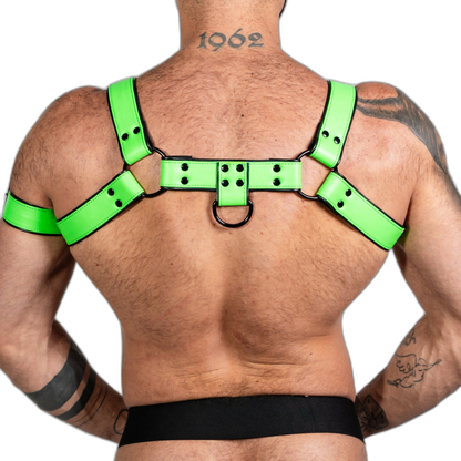 ruff GEAR Bold Leather Bulldog Harness Neon Green