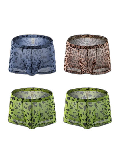 4 Pack Leopard Print See-through Mesh Trunks