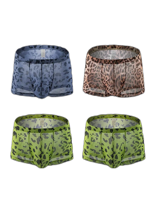 4 Pack Leopard Print See-through Mesh Trunks