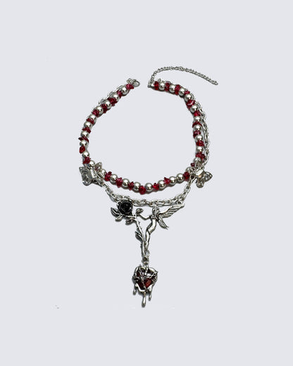 Subculture Flower Pendant Beaded Necklace