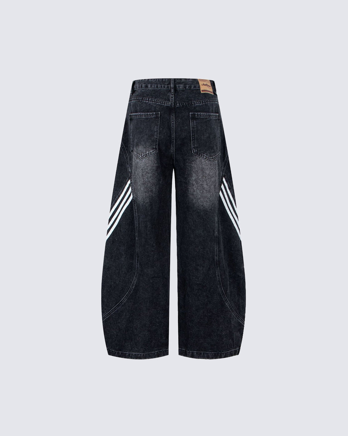 Striped Panel Washed Denim Pants