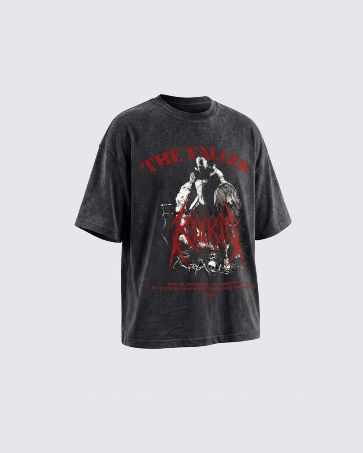 KIIKIO Retro Personality Washed Warrior Print Short-Sleeve T-Shirt