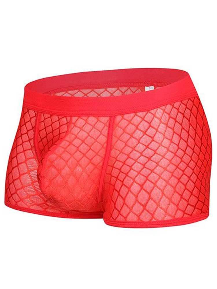 Men's Sexy Mesh Checkered See-Through Boxer Briefs