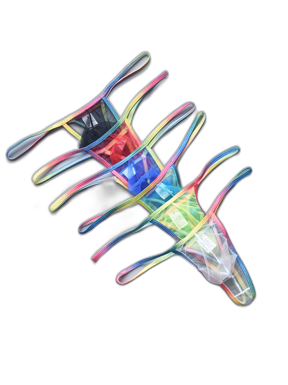 3-pack Men's Sexy Rainbow Transparent Convex Pouch Breathable Thong